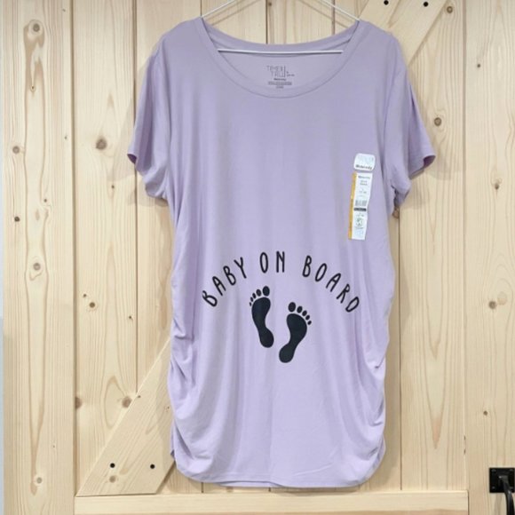 5/$20 NEW L Maternity Baby On Board Footprints Graphic Tee - Picture 1 of 4
